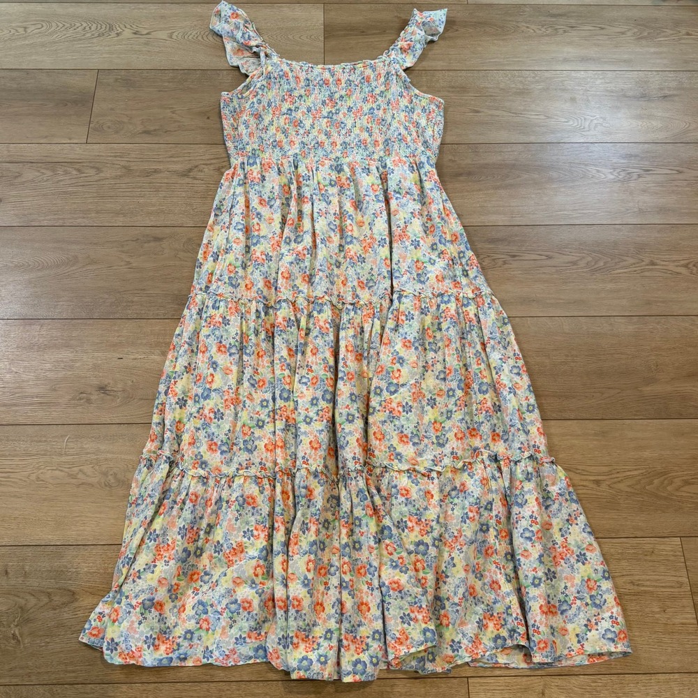 Old Navy Womens XL Floral Smocked Tiered Maxi Dress Ruffle Sleeveless Boho - Picture 2 of 7